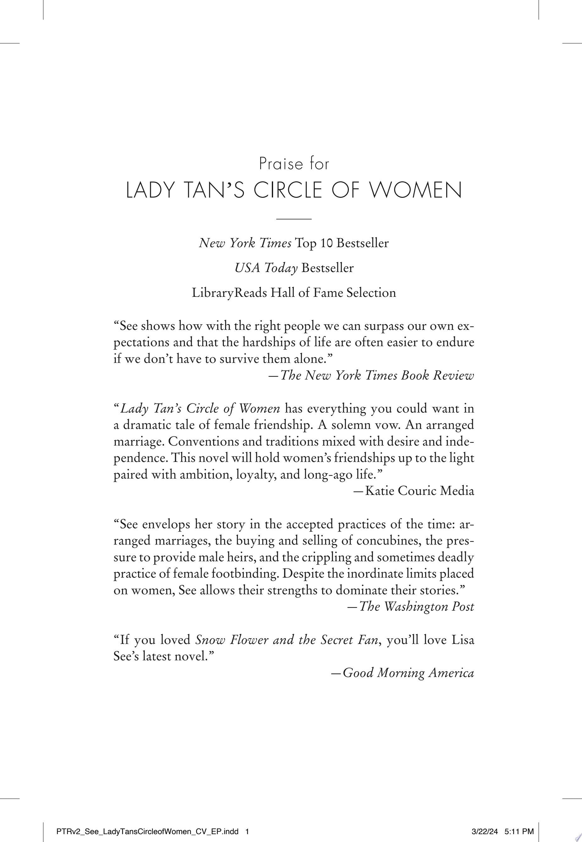 Lady Tan's Circle of Women A Novel
