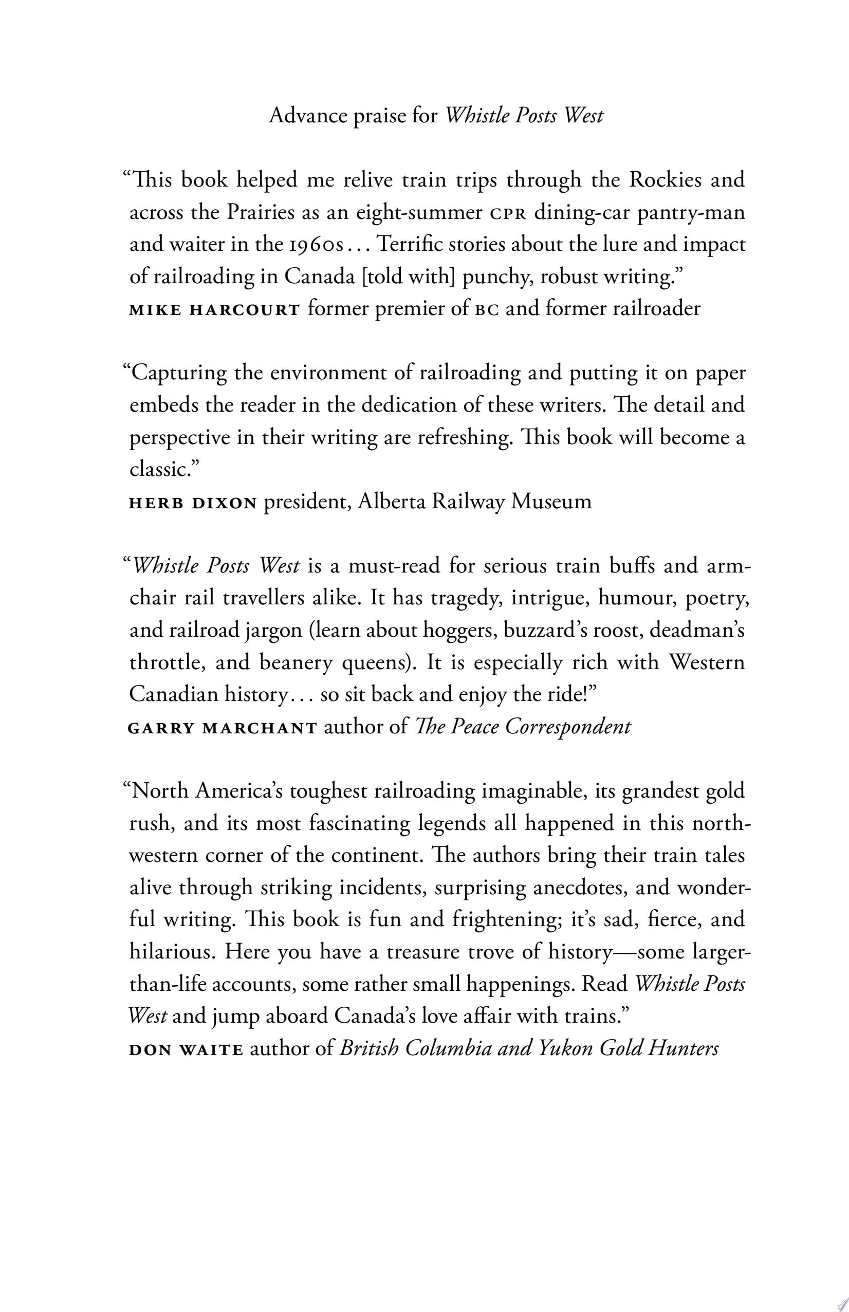 Whistle Posts West Railway Tales from British Columbia, Alberta, and Yukon