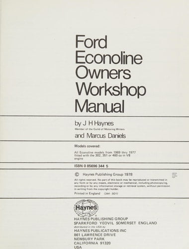 Ford Econoline Vans, 1969 Thru 1977, All V8 Engined Models 302cu In, 351ci Om. 460 Cu in